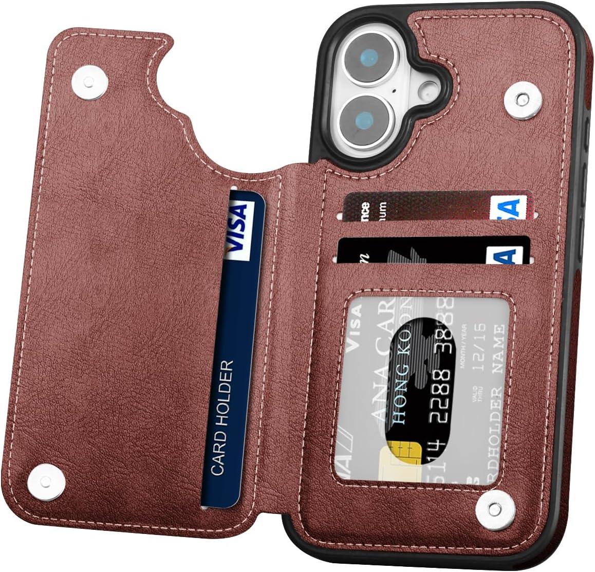 Hoofur iPhone 16 Wallet Case with Card Holder, Slim and Lightweight PU Leather Card Slots Folio Flip Protective Shell - Hoofur