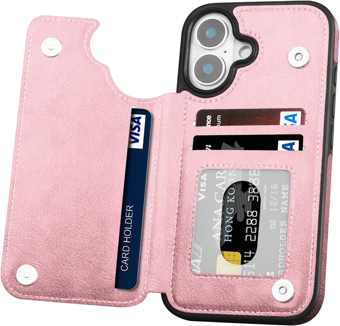 Hoofur iPhone 16 Wallet Case with Card Holder, Slim and Lightweight PU Leather Card Slots Folio Flip Protective Shell - Hoofur