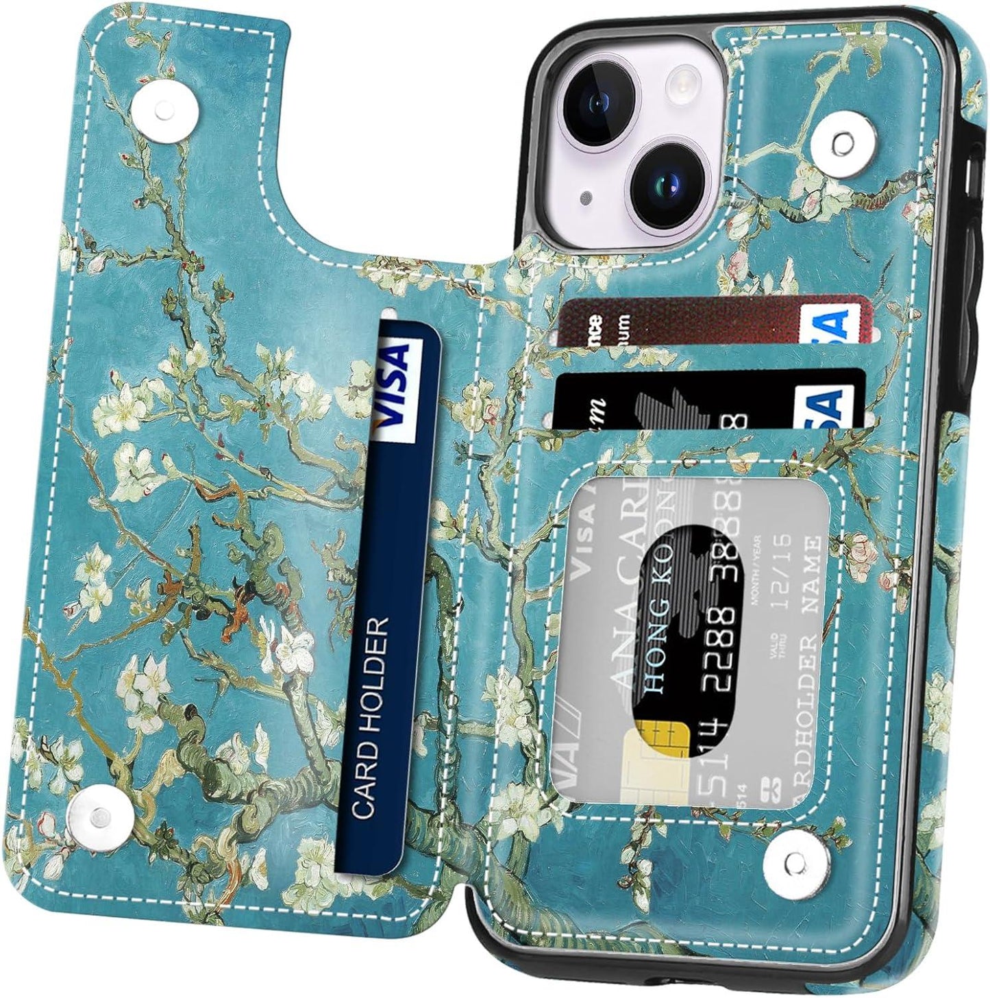 Hoofur for iPhone 15 Wallet Case with Card Holder, Slim and Lightweight PU Leather Card Slots Shockproof Folio Flip Protective Shell for Apple iPhone 15 - Hoofur